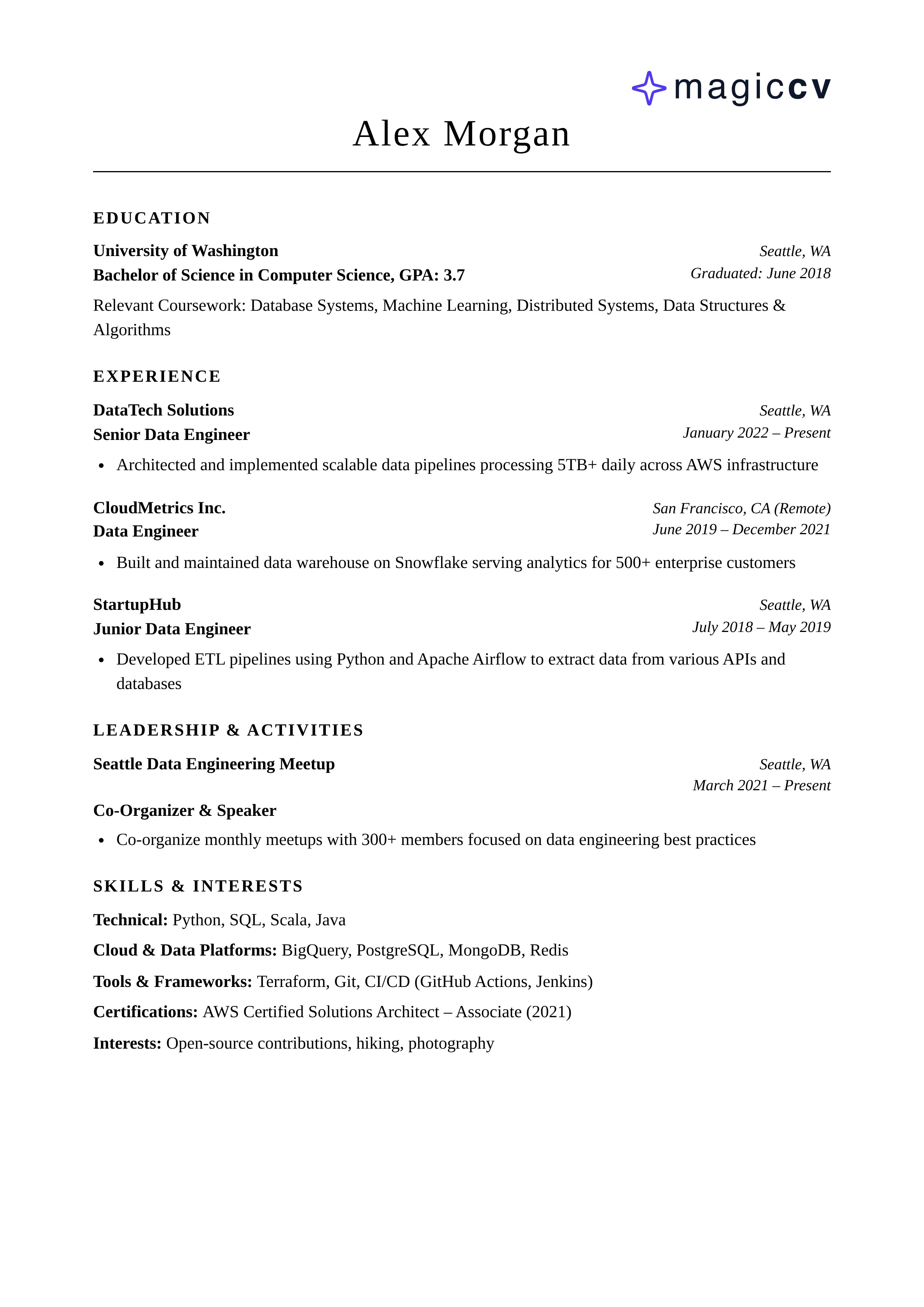 Harvard style CV template