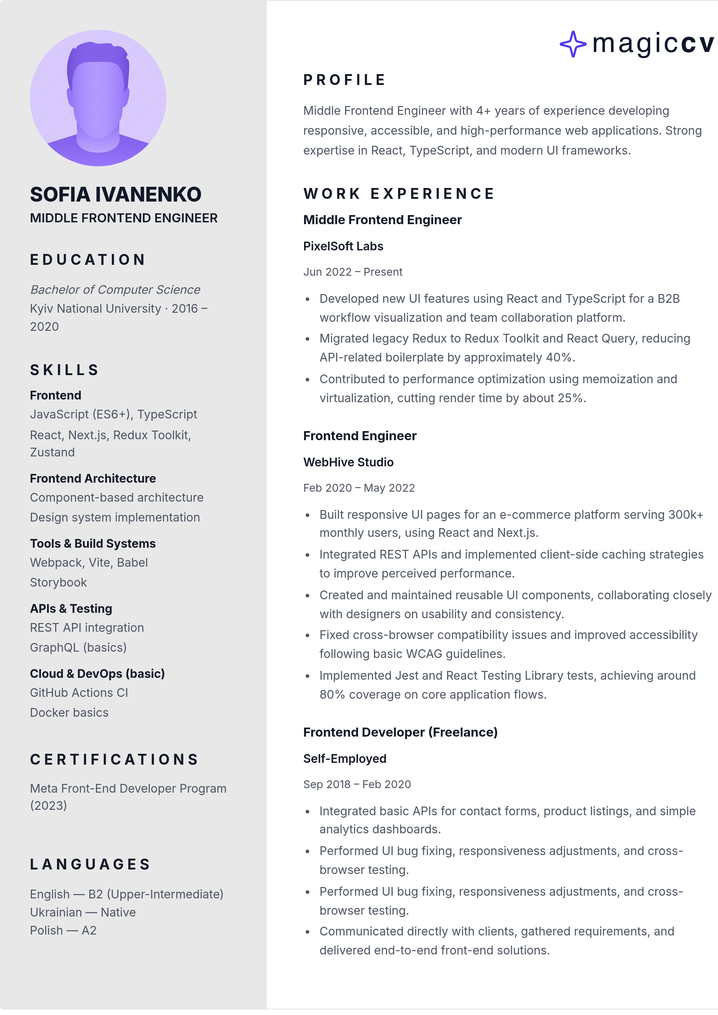 Two column CV template